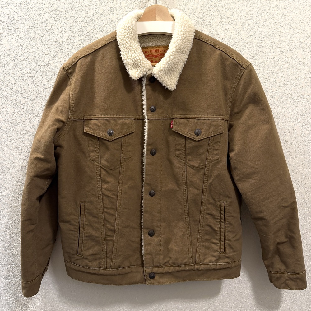 Levi’s Sherpa Lined Trucker Jacket Type III Canvas Brown Medium LN